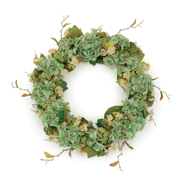 Melrose Hydrangea and Seedum Floral Wreath 32"D