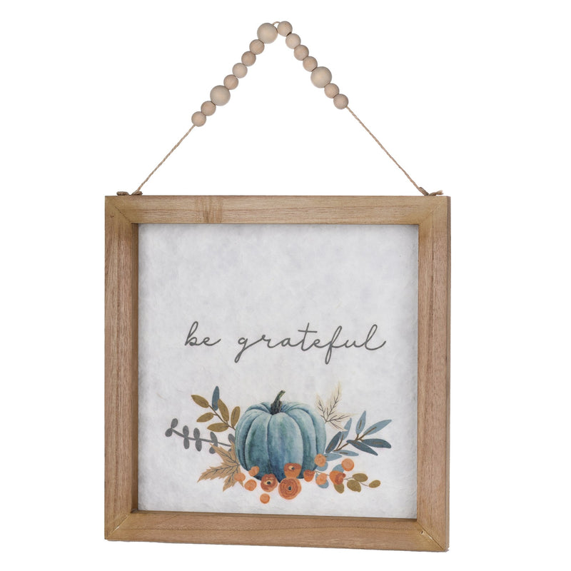 Melrose Wood Beaded Hanging Harvest Grateful Thankful Sentiment (Set of 2)