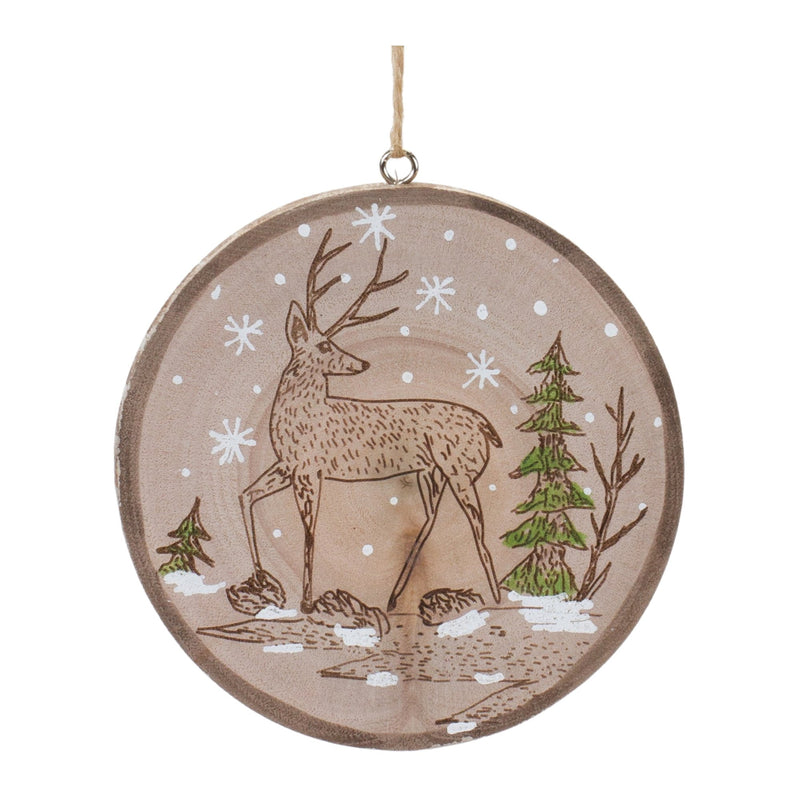 Wood Deer Tree Disc Ornament (Set of 12)