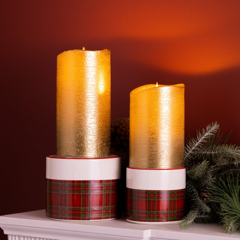 Melrose Winter Plaid Ceramic Candle Holder (Set of 2)