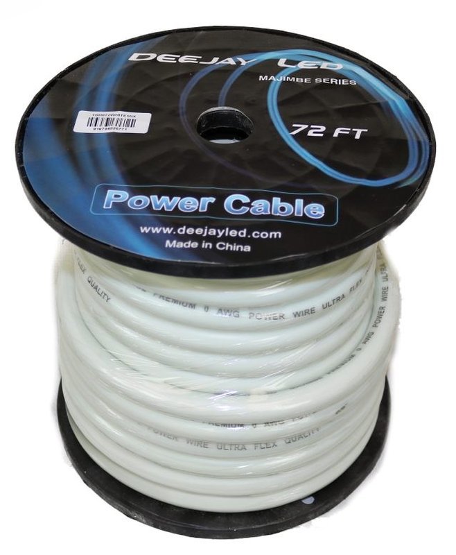 DeeJay LED TBH072WHITEMIX 0 Gauge 72 Ft Power Cable - White