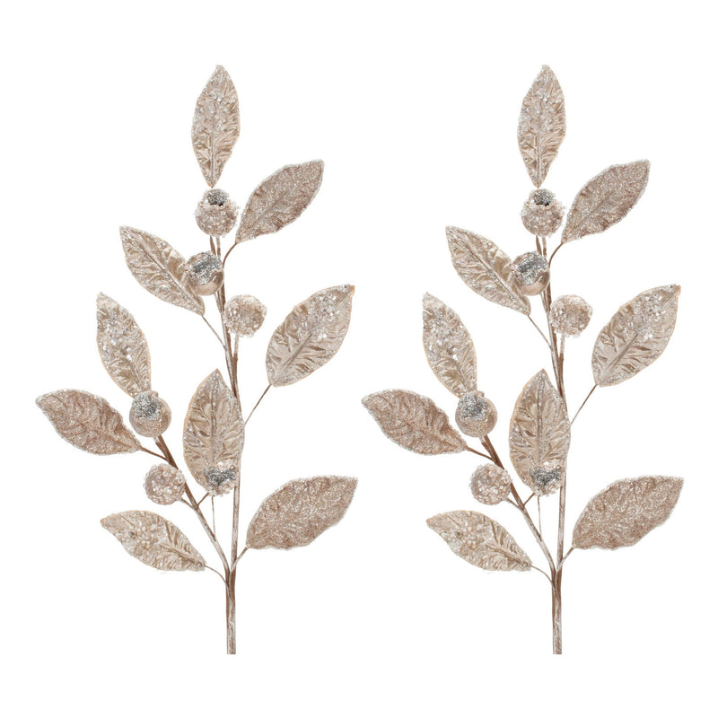 Melrose Beaded Silver Leaf Stem (Set of 2)
