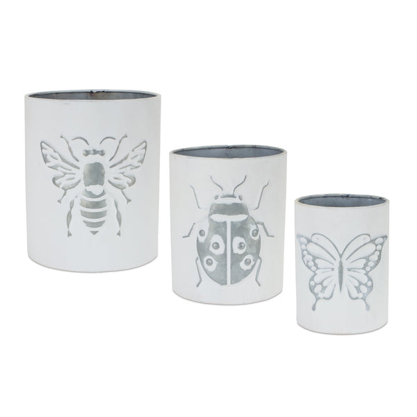 Melrose Brushed Metal Insect Pot Set of 3 Planter