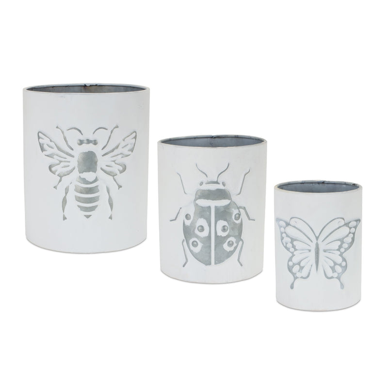 Melrose Brushed Metal Insect Pot Set of 3 Planter