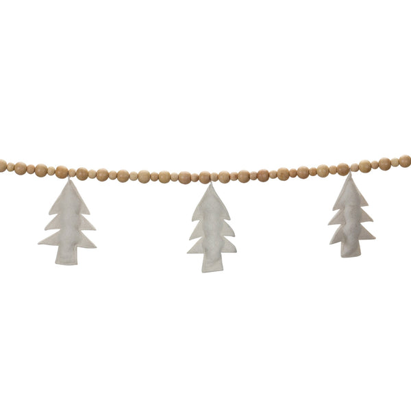 Melrose Wood Beaded Wool Tree Garland (Set of 2)