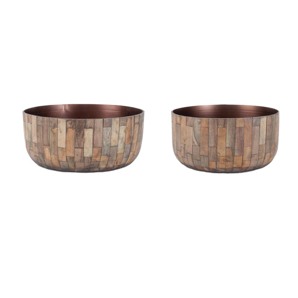 Melrose Round Wooden Bowl Planter Set of 2 Planter