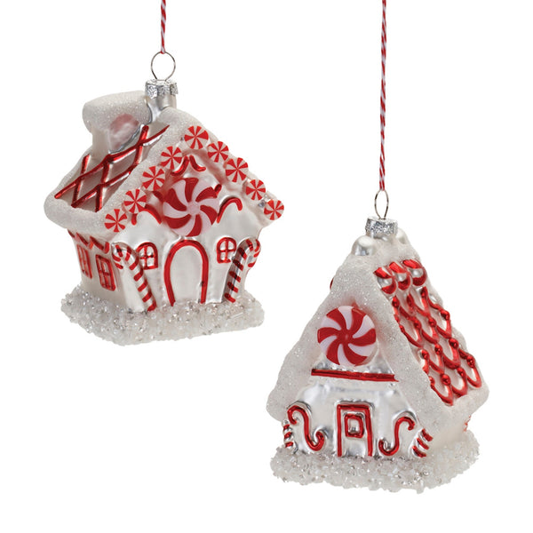 Glass Peppermint House Ornament (Set of 6)