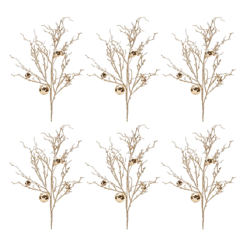 Melrose Flocked Twig Branch with Sleigh Bells (Set of 6)