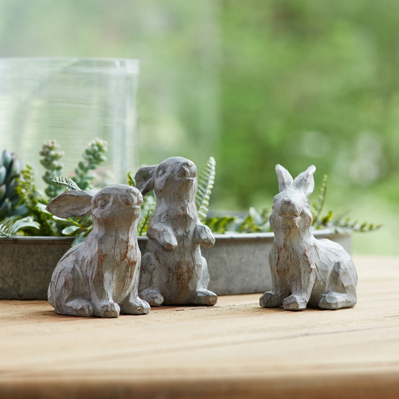 Melrose Washed Stone Garden Rabbit Figurine (Set of 6)