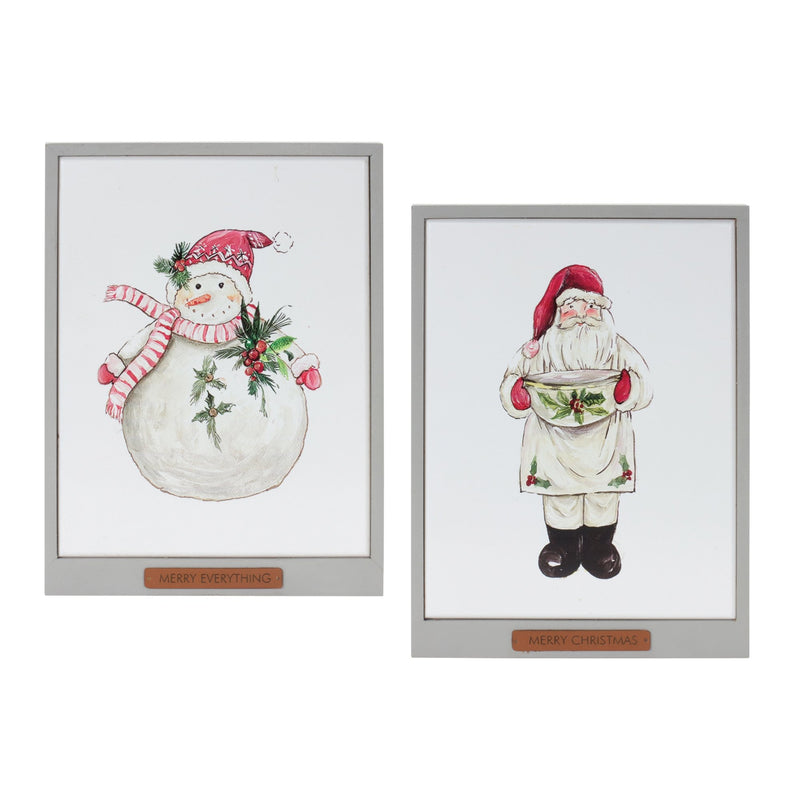 Melrose Framed Santa and Snowman Wall Art (Set of 2)
