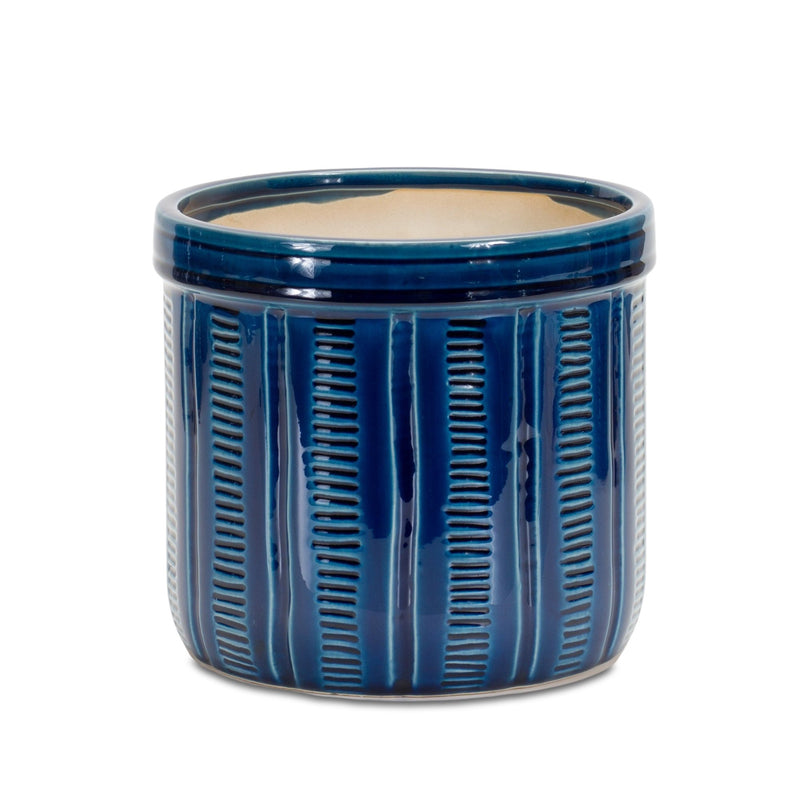 Melrose Blue Etched Terra Cotta Pot Planter Set of 3 Planter