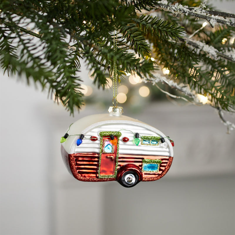 Melrose Glittered Glass Camper Ornament (Set of 12)