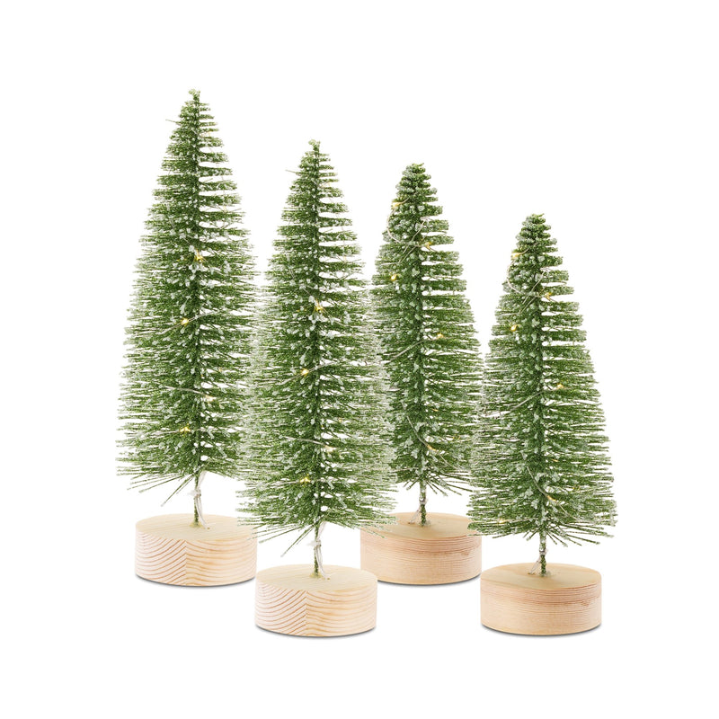 Melrose LED Lighted Green Bottle Brush Tree with Wood Base and Gold Accent (Set