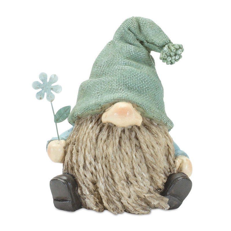 Melrose Stone Garden Gnome Figurine with Flower Stem Accent (Set of 4)