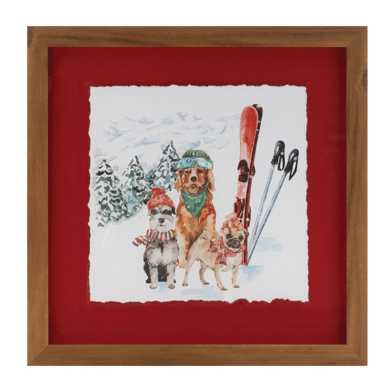 Melrose Framed Dog Sled and Ski Print Under Glass (Set of 2)