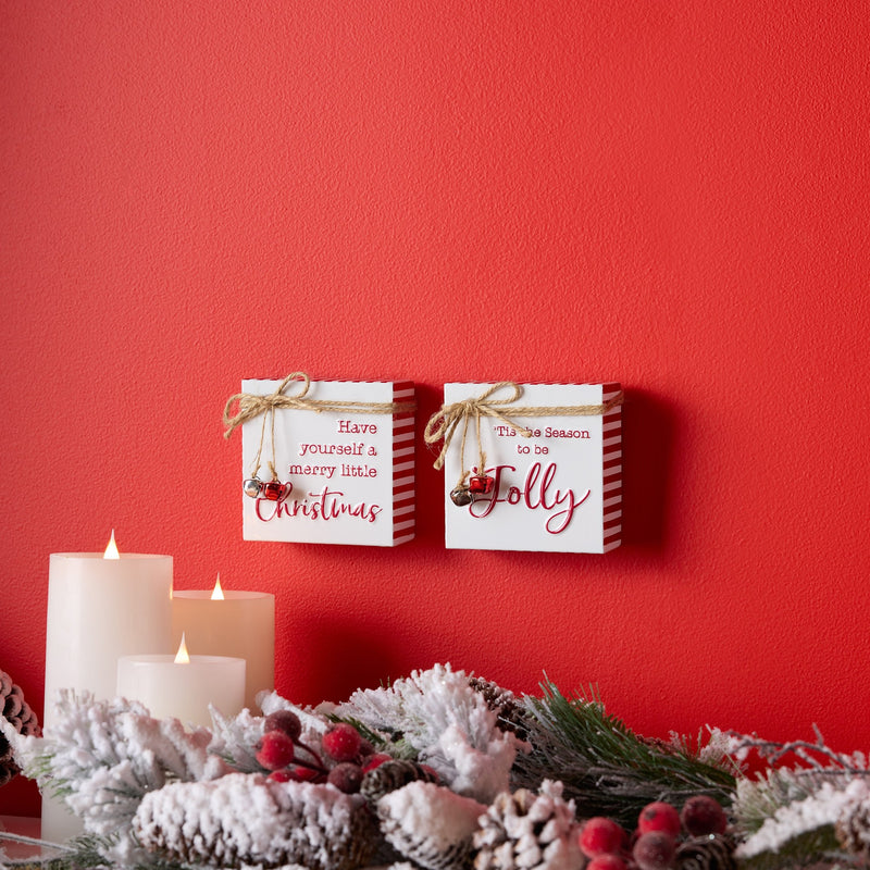 Melrose Metal Christmas Sentiment Sign with Bell Accents (Set of 2)