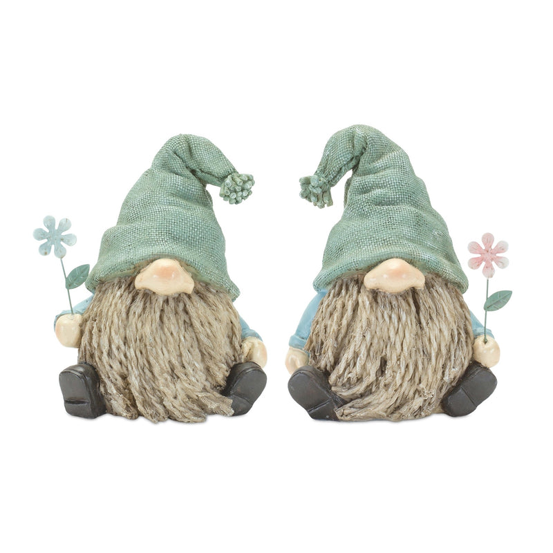 Melrose Stone Garden Gnome Figurine with Flower Stem Accent (Set of 4)