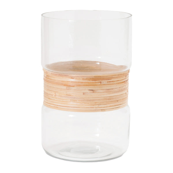 Melrose Glass Candle Holder with Bamboo Accent (Set of 2)