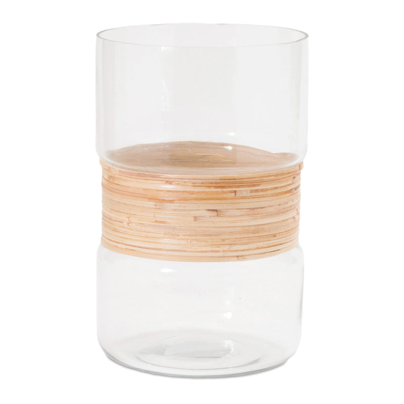 Melrose Glass Candle Holder with Bamboo Accent (Set of 2)