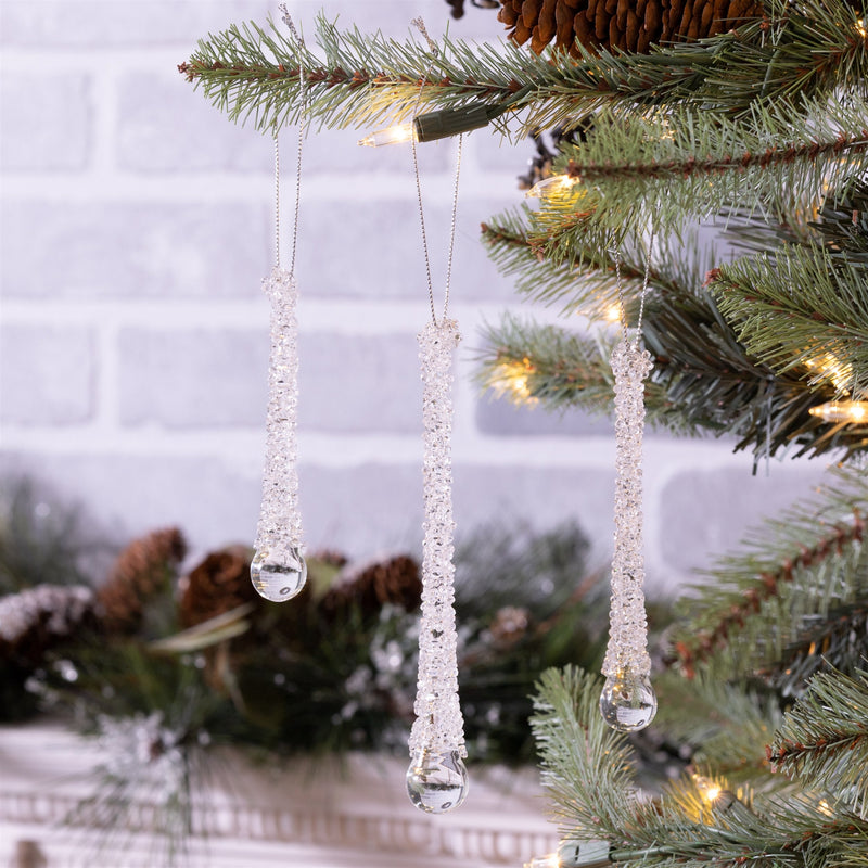 Melrose Clear Beaded Glass Icicle Drop Ornament (Set of 12)