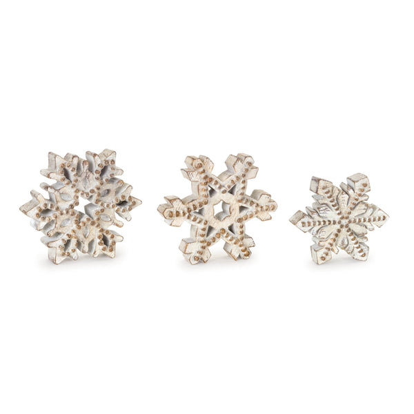 Melrose Beaded Wood Design Snowflake Decor (Set of 3)