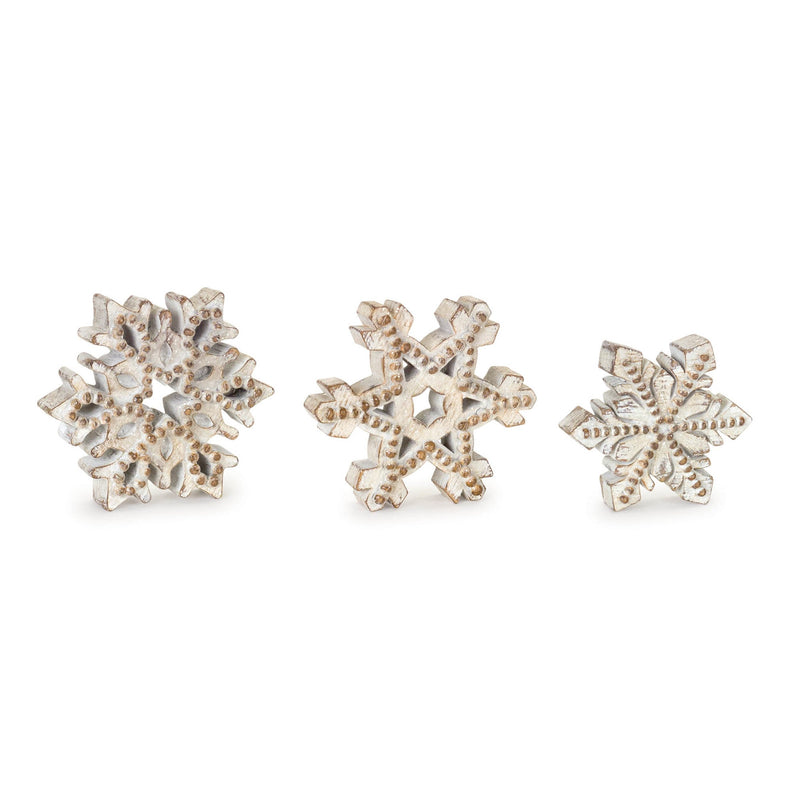 Melrose Beaded Wood Design Snowflake Decor (Set of 3)