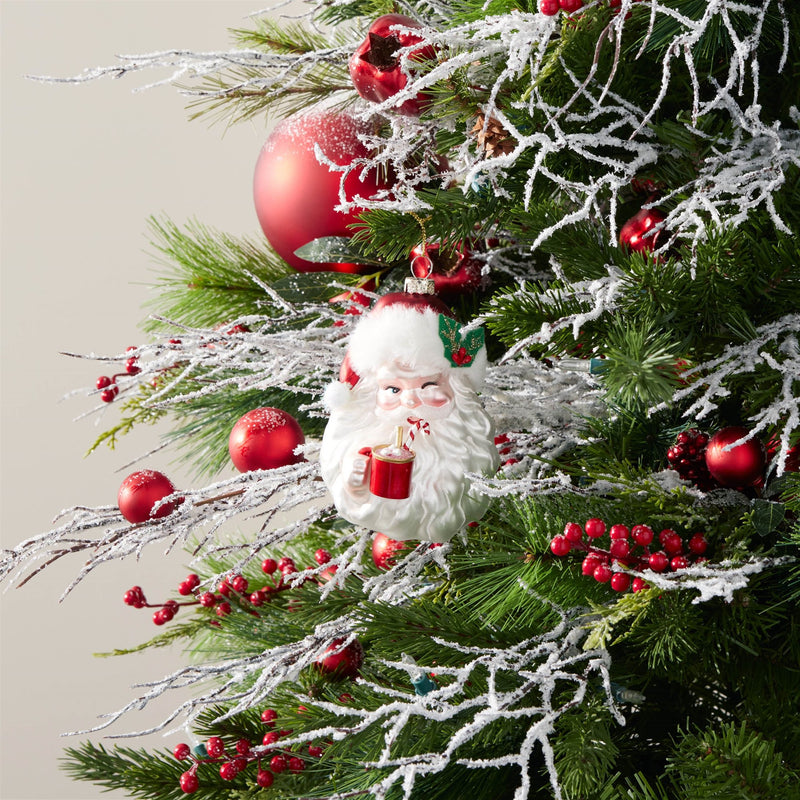 Melrose Glass Santa with Hot Cocoa Ornament (Set of 6)