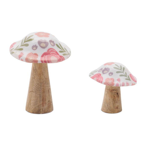 Melrose Wood Floral Patterned Mushroom (Set of 2)