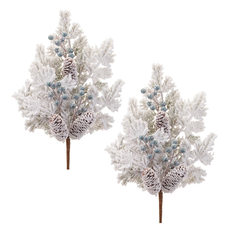Melrose Flocked Pine Berry Spray (Set of 2)