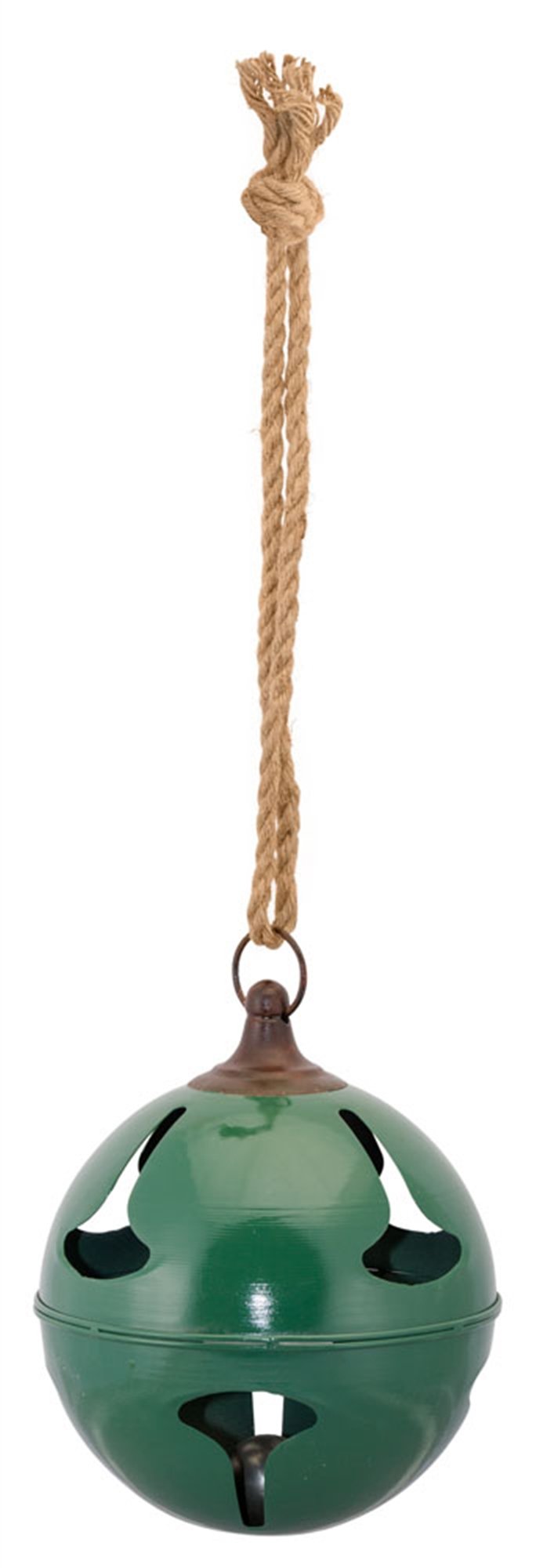 Green Metal Sleigh Bell with Jute Hanger (Set of 2)