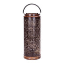 Melrose Punched Metal Lantern with Natural Wood Accents 19"H Farmhouse Brown