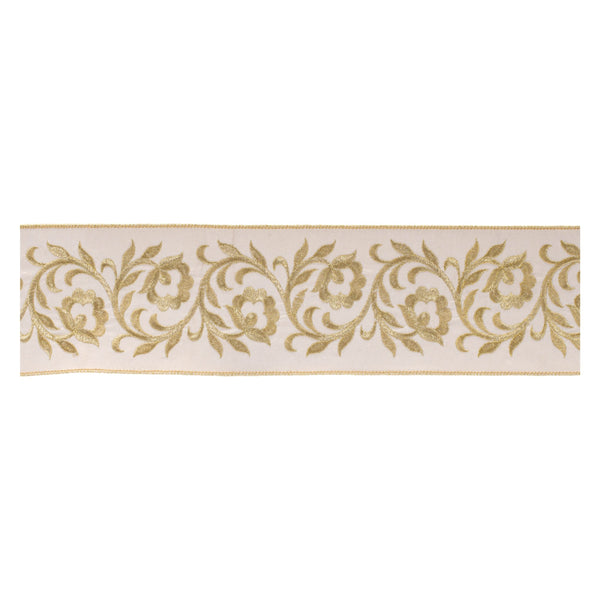 Melrose Ornate Embroidered Leaves Wired Ribbon 4" x 5 Yds.