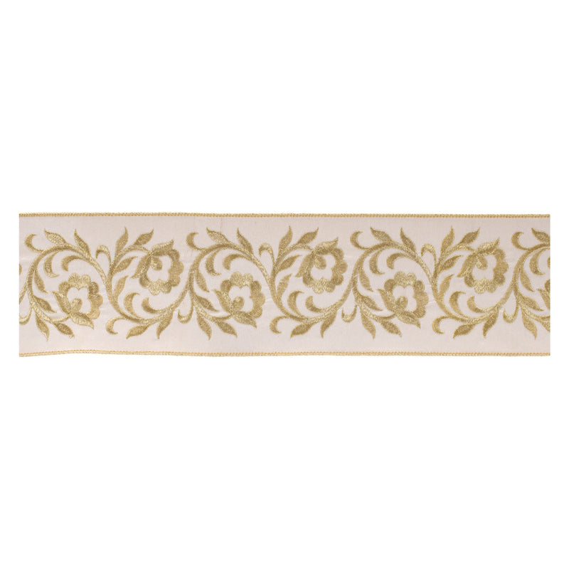 Melrose Ornate Embroidered Leaves Wired Ribbon 4" x 5 Yds.