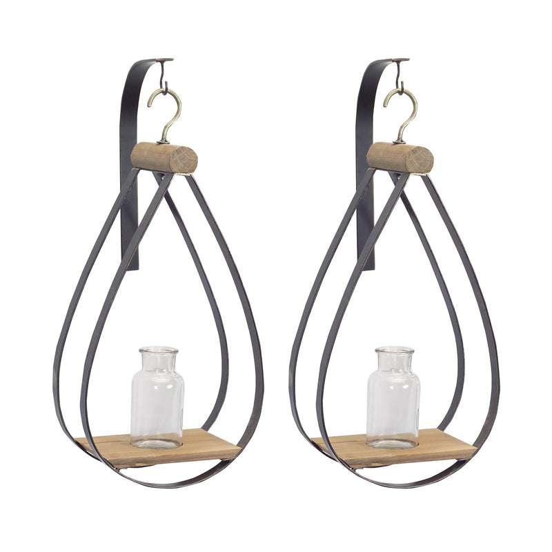 Melrose Hanging Bottle Vase in Teardrop Frame Wall Decor, Rustic, Metal