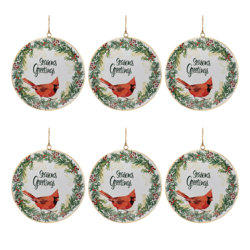 Melrose Seasons Greetings Cardinal Disc Ornament (Set of 6)