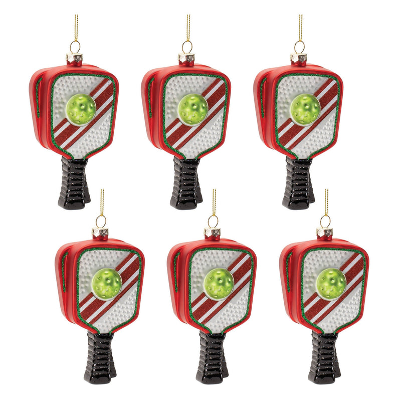 Melrose Glass Pickleball Racket Ornament (Set of 6)