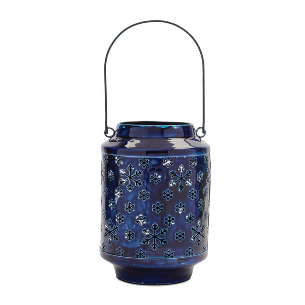 Melrose Snowflake Punched Metal Candle Lantern 9.5"H