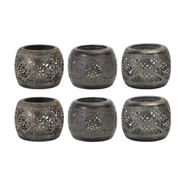 Melrose Ornamental Punched Metal Candle Holder (Set of 6)