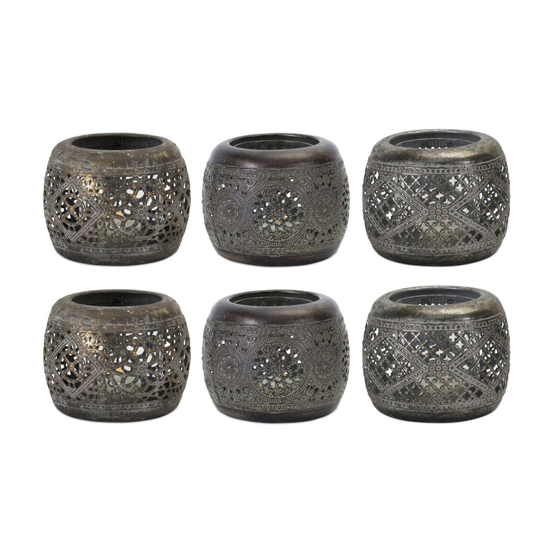 Melrose Ornamental Punched Metal Candle Holder (Set of 6)