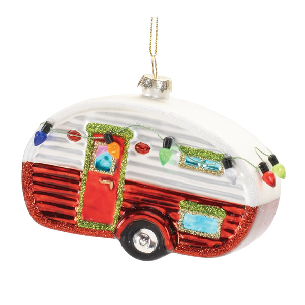 Melrose Glittered Glass Camper Ornament (Set of 12)