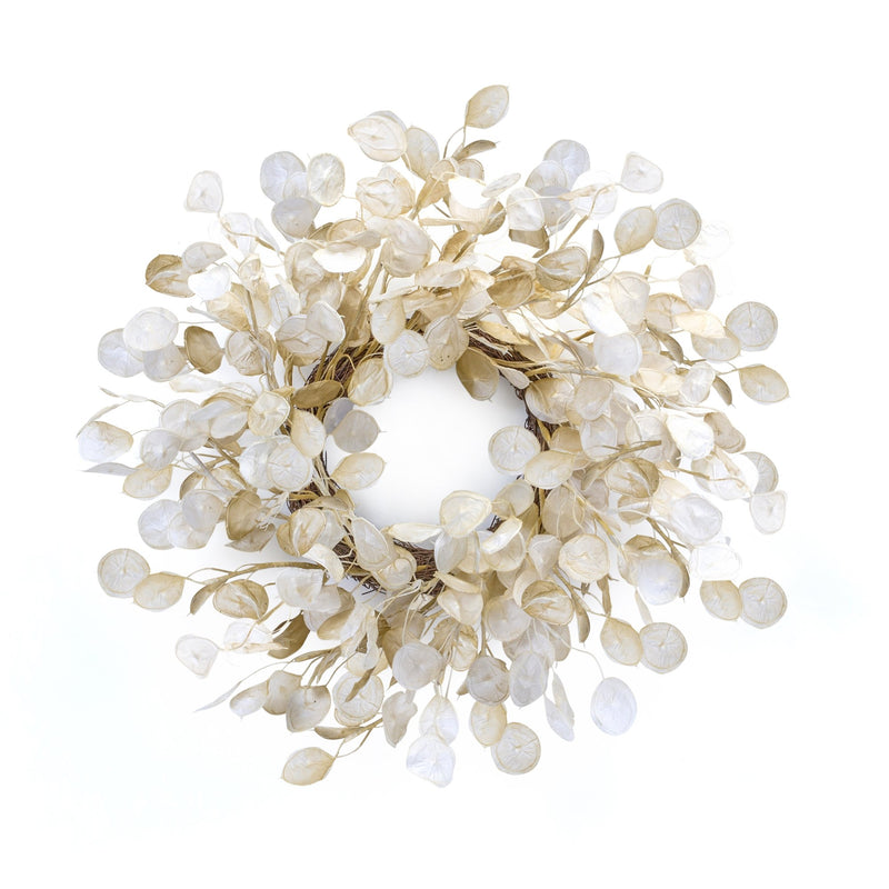 Ivory Silver Dollar Eucalyptus Wreath 27.5"D