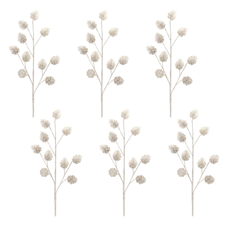 Melrose Glittered Silver Pinecone Spray (Set of 6)