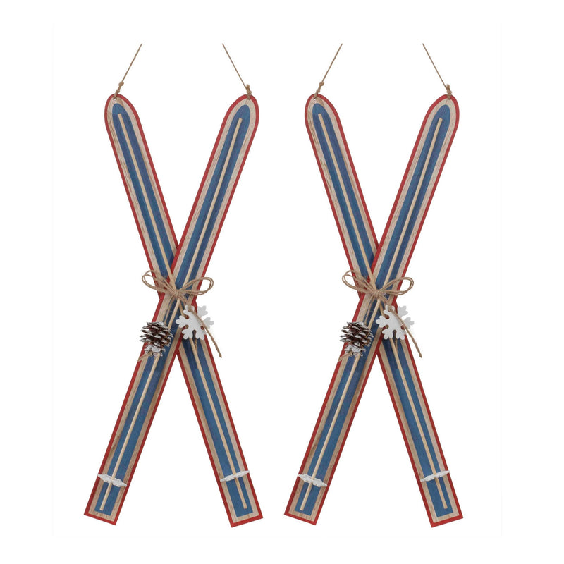 Melrose Wood Ski Ornament (Set of 2)