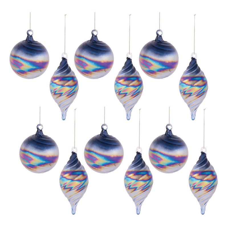 Melrose Iridescent Swirled Glass Ornament (Set of 12)