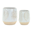 Melrose Two Tone Porcelain Planter with Leaf Design Set of 2 Planter, Two Tone