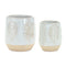 Melrose Two Tone Porcelain Planter with Leaf Design Set of 2 Planter, Two Tone