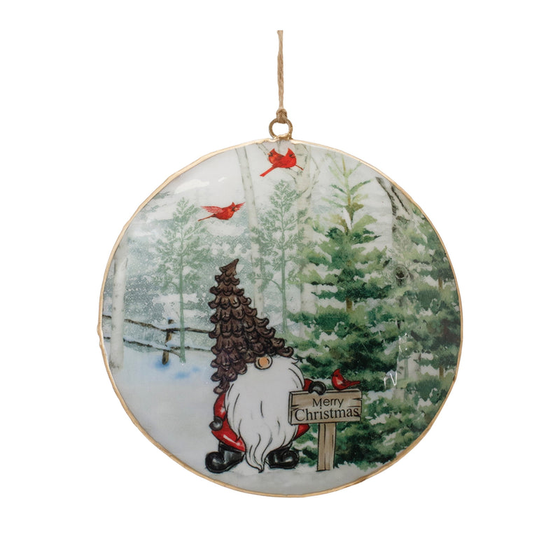 Melrose Metal Gnome Cardinal Forest Disc Ornament (Set of 6)