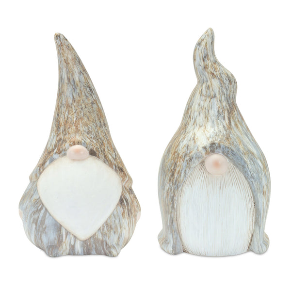 Melrose Modern Terra Cotta Gnome Figurine with Marble Finish (Set of 2)