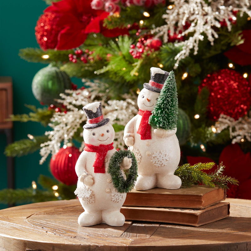 Melrose Glittered Snowman Figurine (Set of 2)