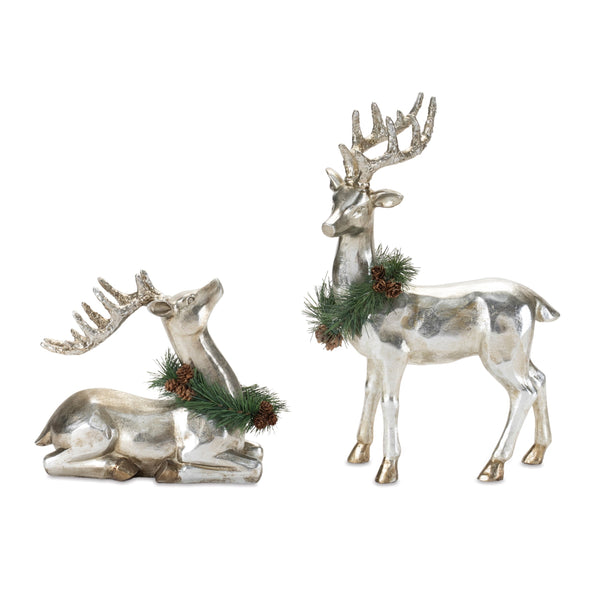 Melrose Holiday Deer (Set of 2) 7"H, 13.5"H
